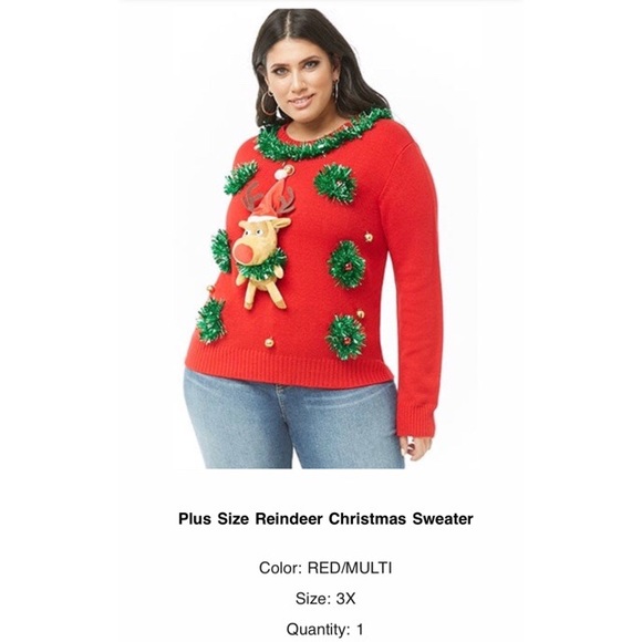 FOREVER 21 - Plus Size Reindeer Christmas Sweater - Picture 1 of 4